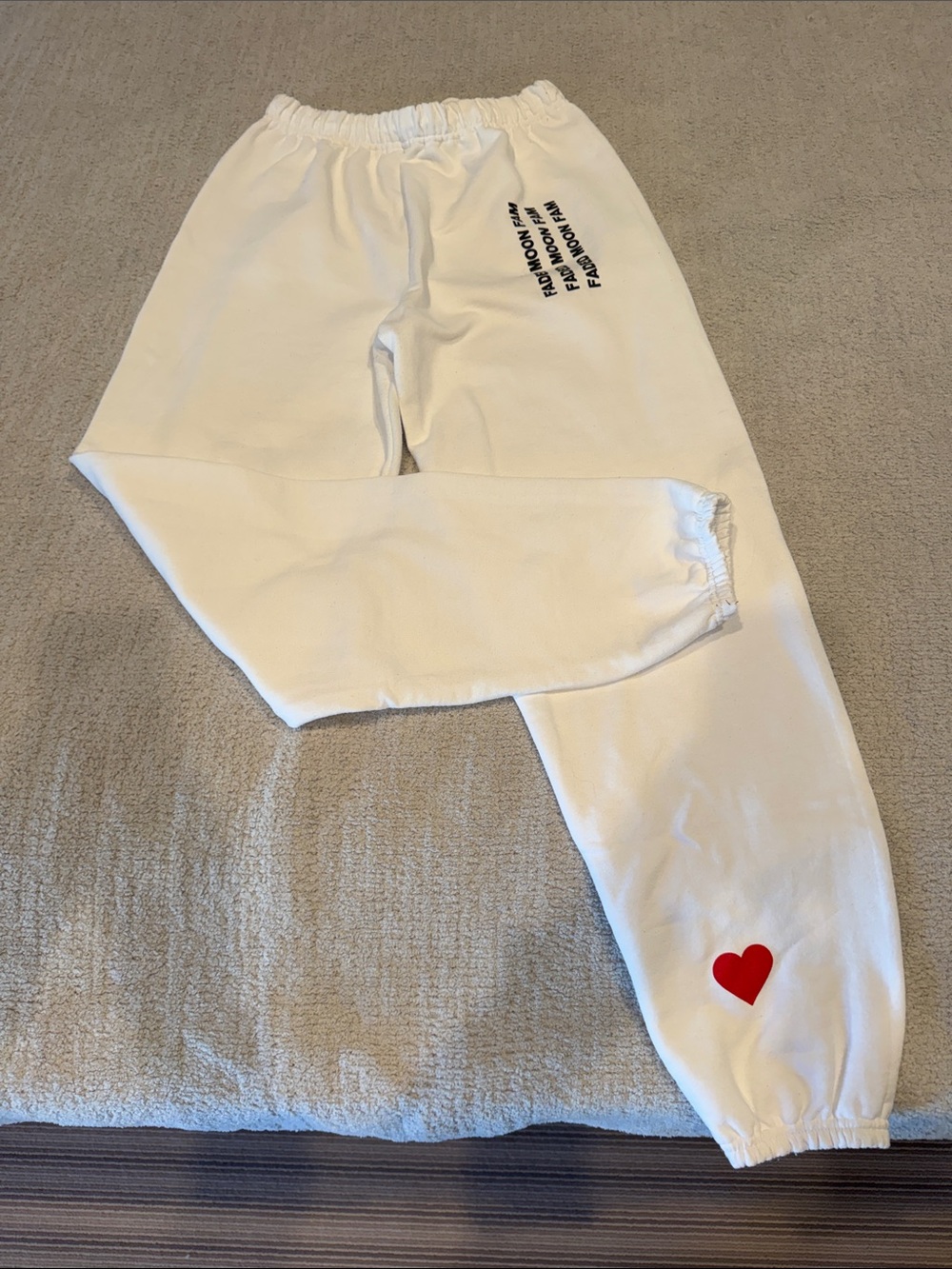 White Faded Moon Heart Detail Jogger Sweatpants for Women
